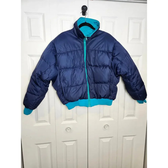 Vintage 90s Columbia Down Puffer Jacket Reversible Mens Adult Small L Blue Teal - Picture 3 of 11